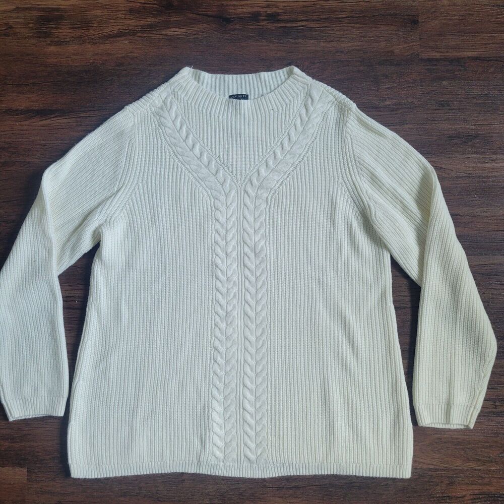 NWT Talbots PXL ivory cable knit nylon lambswool mock neck long sleeve sweater